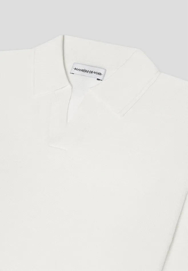 Men Manire De Voir Merino Wool Long Sleeve Revere Polo Shirt Off White