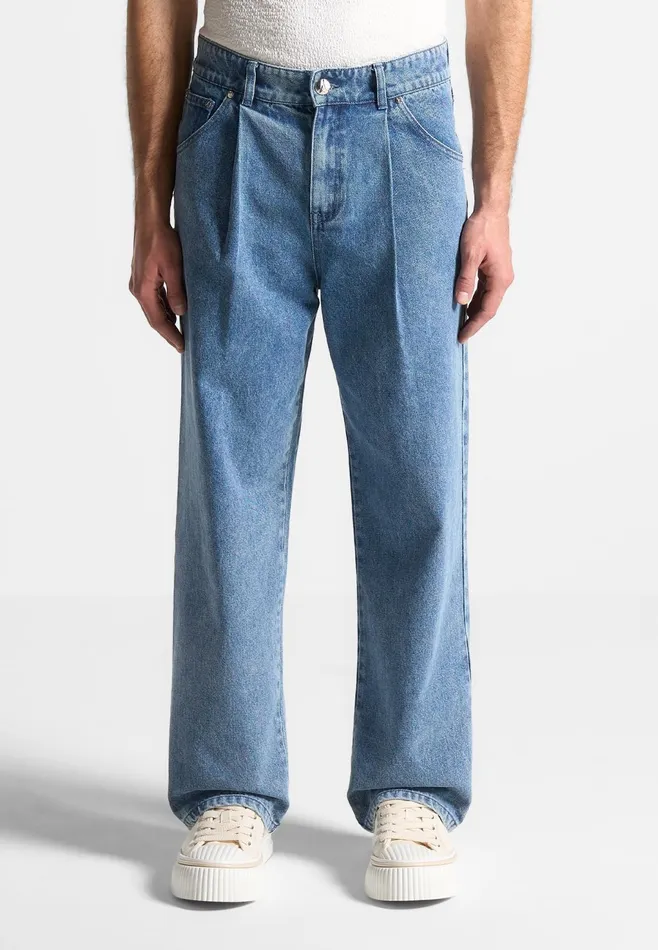 Men Manire De Voir Pleated Jeans Washed Blue