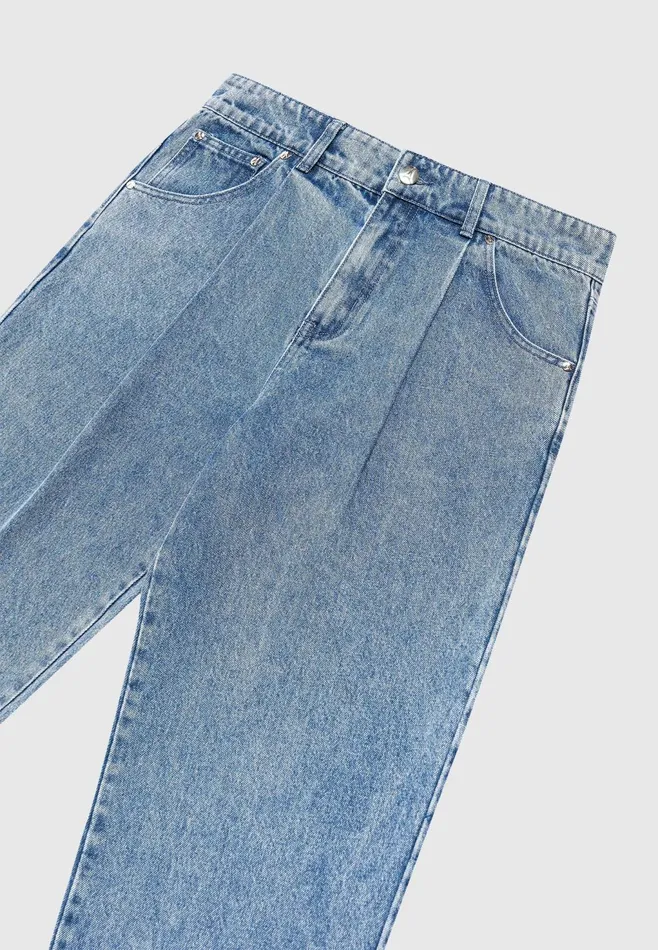 Men Manire De Voir Pleated Jeans Washed Blue