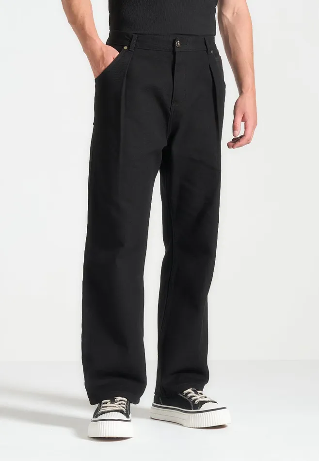 Men Manire De Voir Relaxed Fit Pleated Gabardine Jeans Black