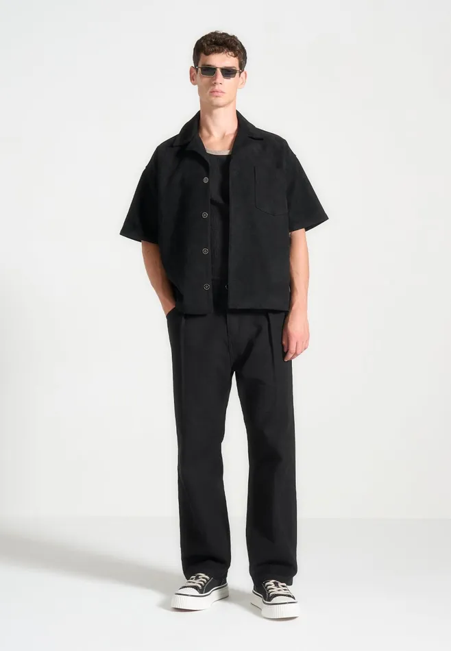 Men Manire De Voir Relaxed Fit Pleated Gabardine Jeans Black