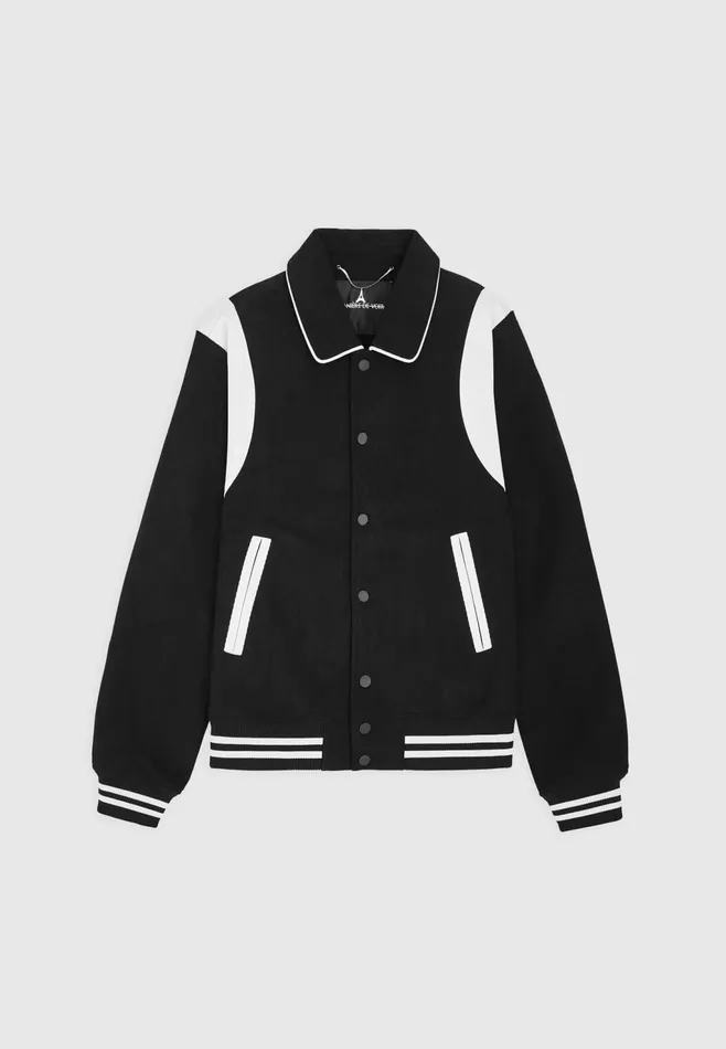 Men Manire De Voir Satin Panel Corduroy Varsity Jacket Black