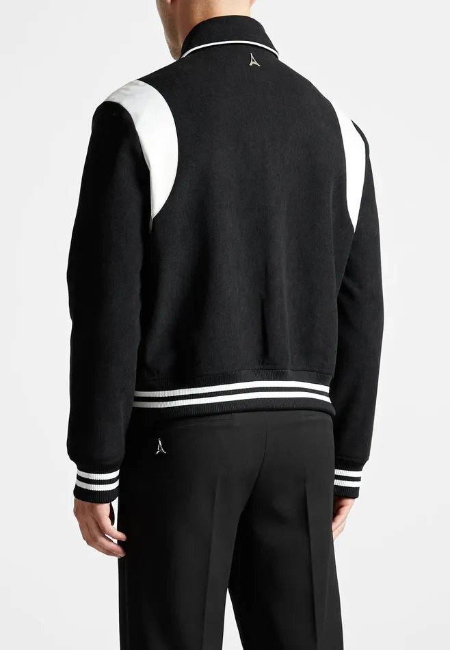 Men Manire De Voir Satin Panel Corduroy Varsity Jacket Black