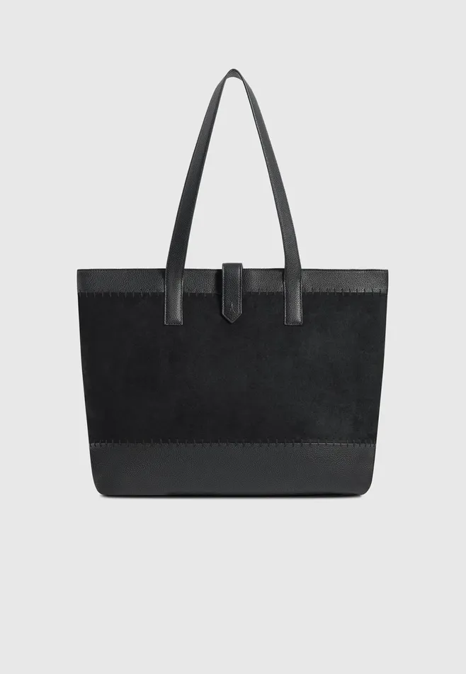 Men Manire De Voir Suede and Pebbled Leather Whipstitch Tote Bag Black
