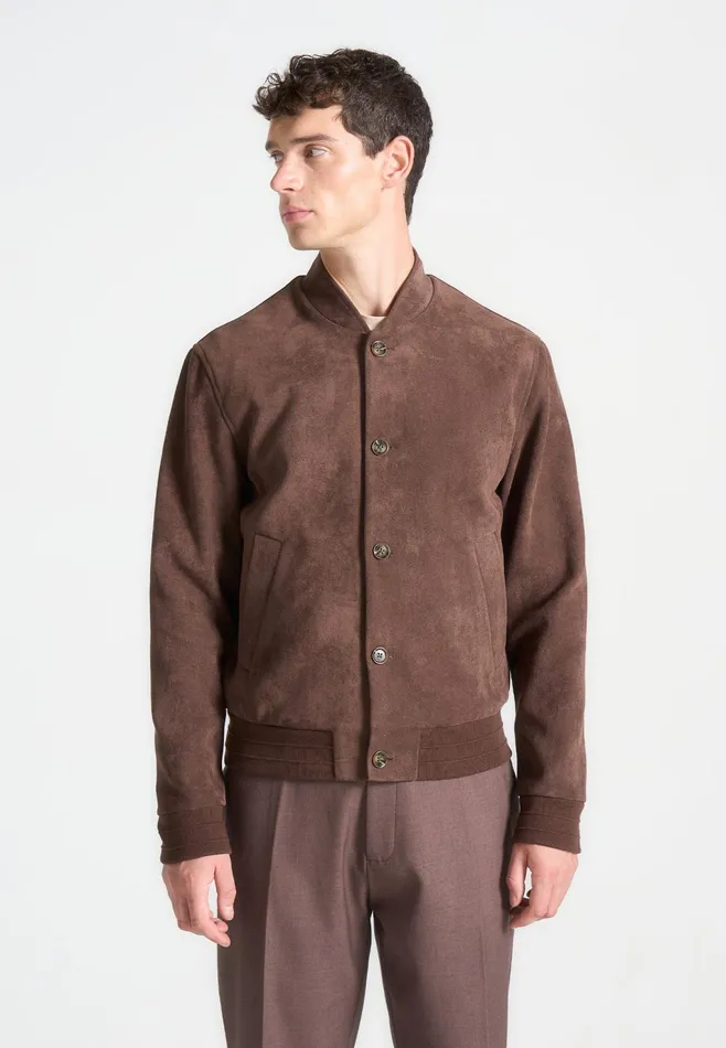 Men Manire De Voir Suede Bomber Jacket Brown
