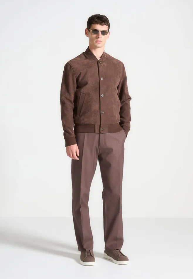 Men Manire De Voir Suede Bomber Jacket Brown