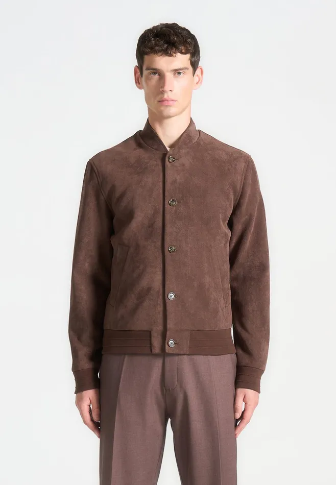 Men Manire De Voir Suede Bomber Jacket Brown