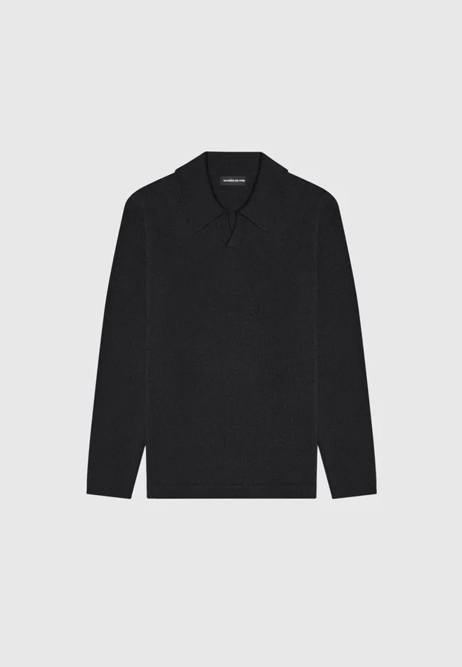 Men Manire De Voir Wool Revere Long Sleeve Polo Top Black
