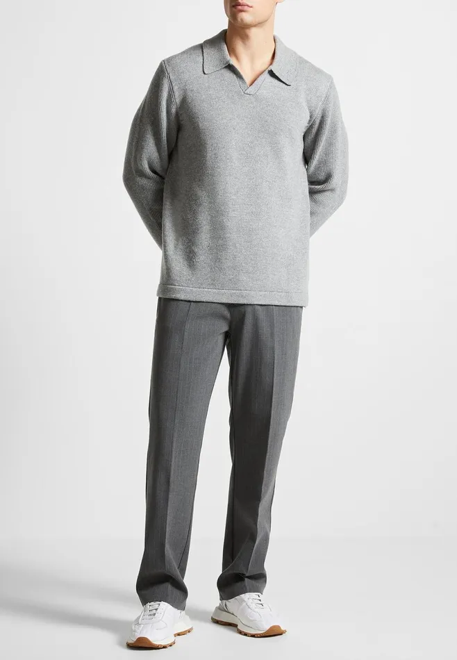 Men Manire De Voir Wool Revere Long Sleeve Polo Top Grey
