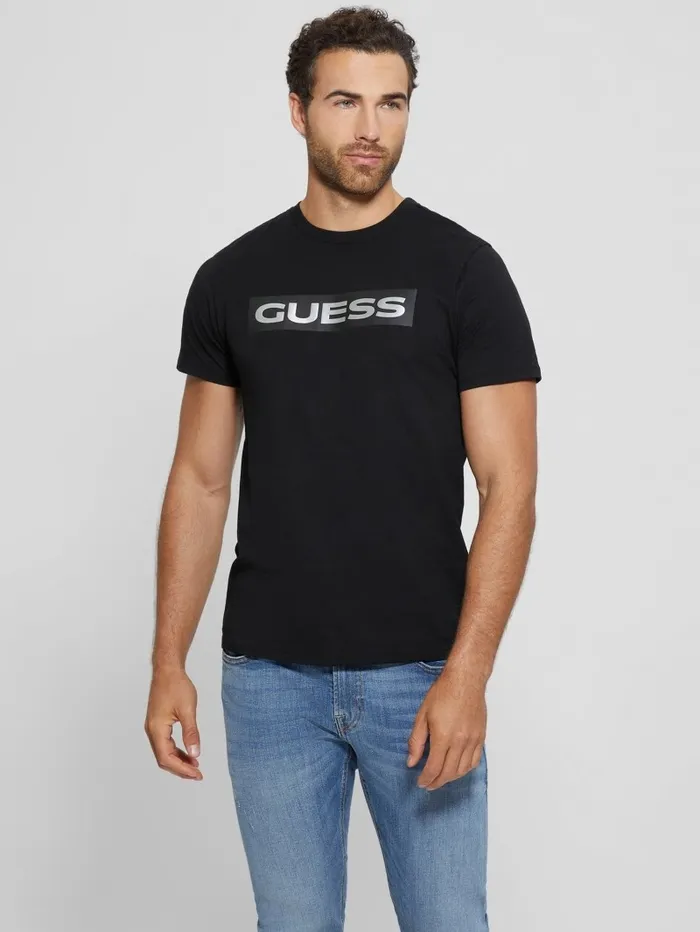 Men Metallic Signature Tee Black TShirts and Tanks GUESS