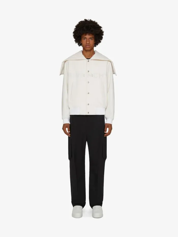 Men Outerwear and Blousons Givenchy GIVENCHY Hooded Varsity Jacket In Wool And Leather White Men Outerwear and Blousons Givenchy GIVENCHY Hooded Varsity Jacket In Wool And Leather White