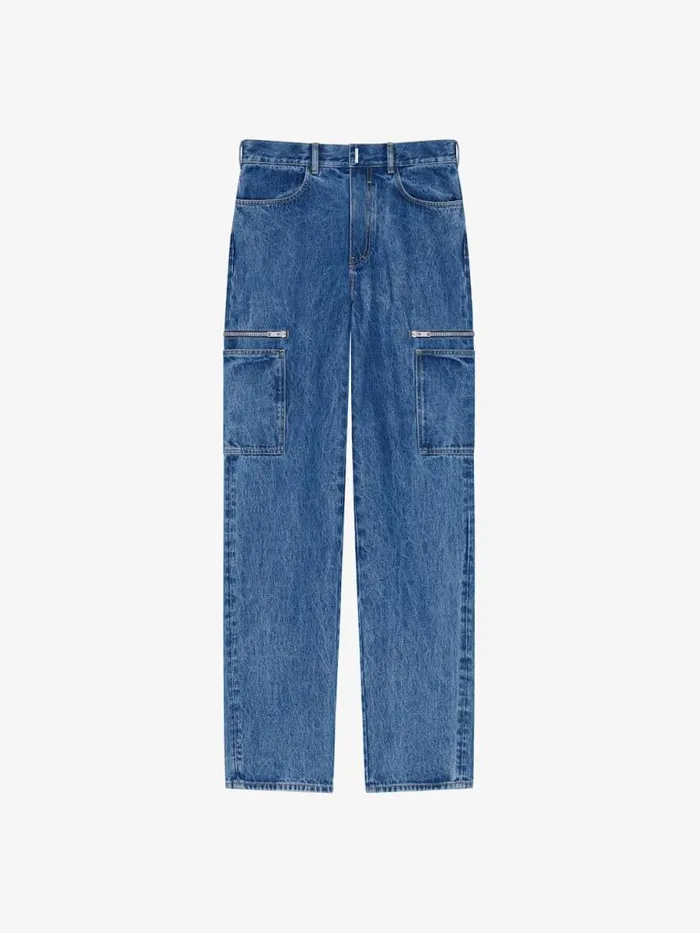 Men Pants and Shorts Givenchy Loose Fit Cargo Pants In Marble Denim Indigo Blue