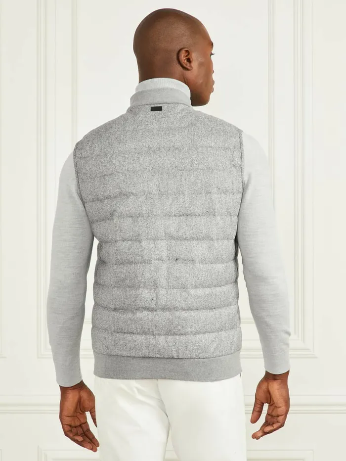 Men Quilted Twill Vest Grey Herringbone Melange Jackets and Coats GUESS