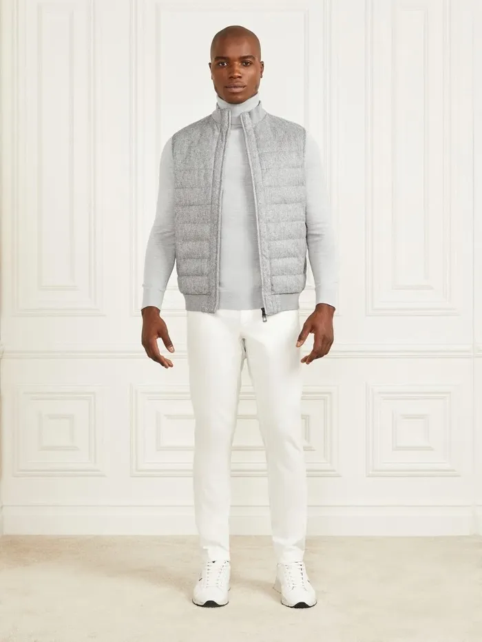 Men Quilted Twill Vest Grey Herringbone Melange Jackets and Coats GUESS