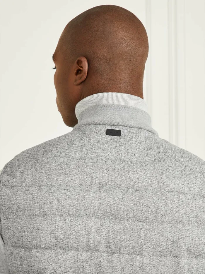 Men Quilted Twill Vest Grey Herringbone Melange Jackets and Coats GUESS