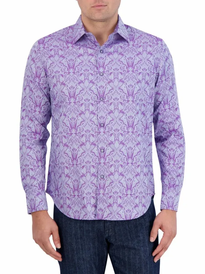 Men Robert Graham Button Down Shirts Highland Long Sleeve Button Down Shirt Lilac