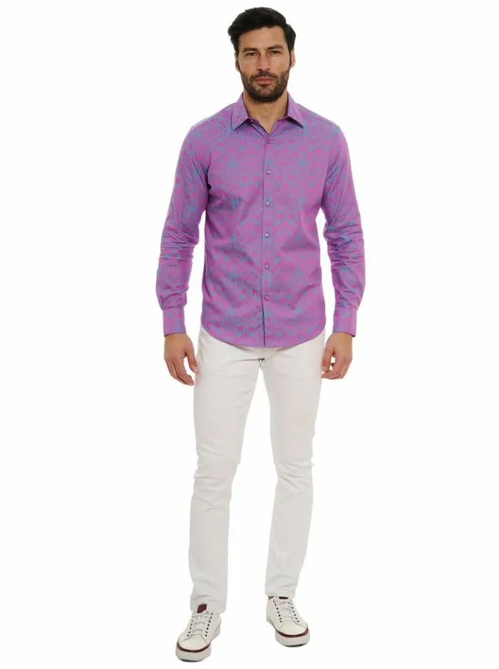Men Robert Graham Button Down Shirts Highland Long Sleeve Button Down Shirt Lilac