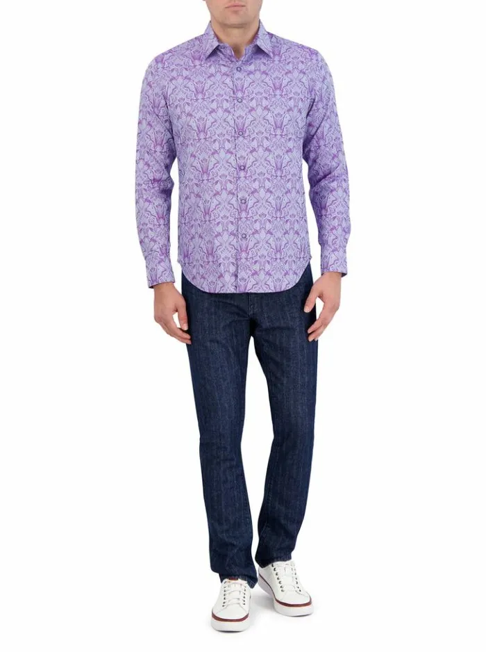 Men Robert Graham Button Down Shirts Highland Long Sleeve Button Down Shirt Lilac