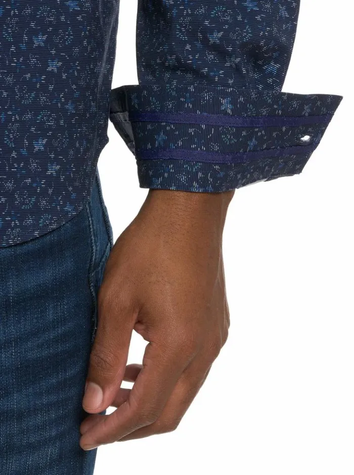 Men Robert Graham Button Down Shirts Schneider Motion Long Sleeve Knit Shirt Navy