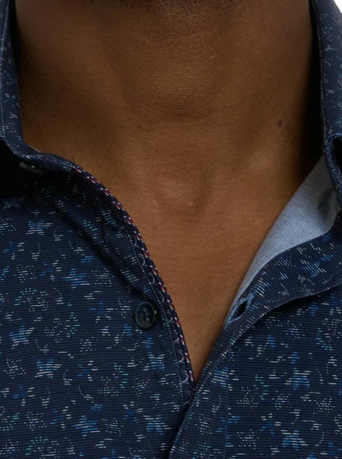Men Robert Graham Button Down Shirts Schneider Motion Long Sleeve Knit Shirt Navy