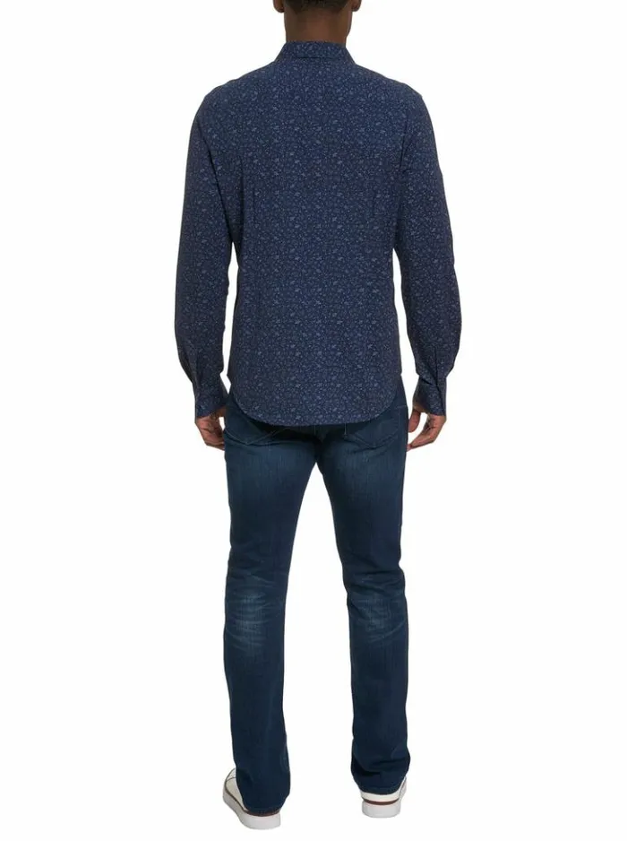 Men Robert Graham Button Down Shirts Schneider Motion Long Sleeve Knit Shirt Navy