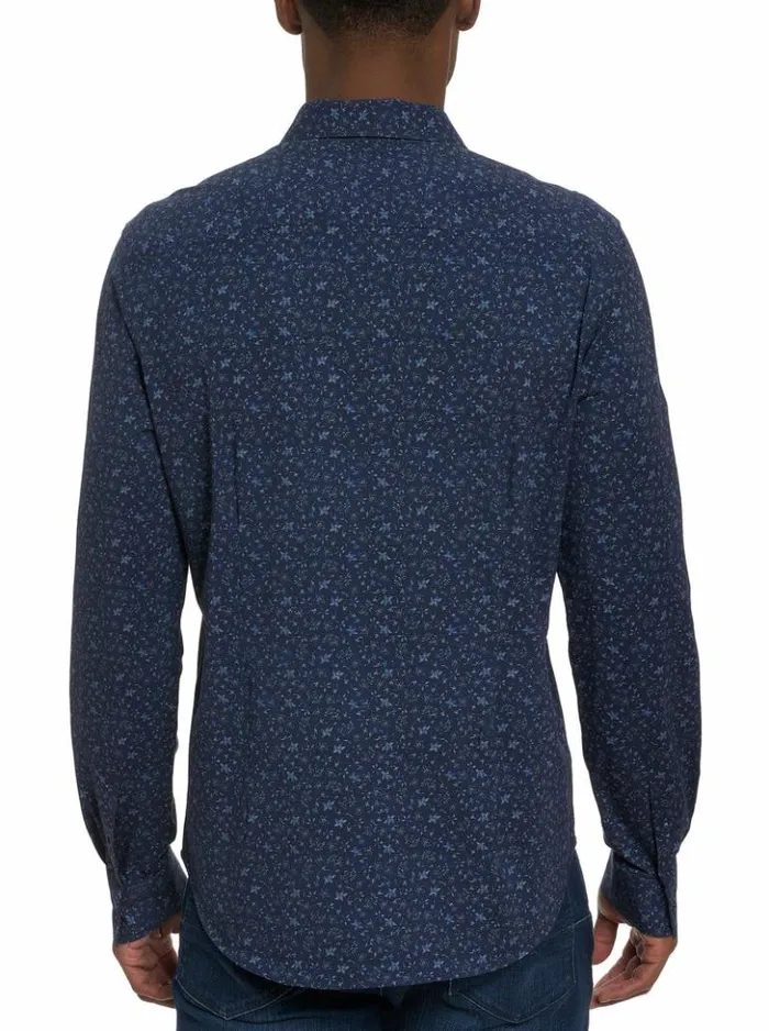 Men Robert Graham Button Down Shirts Schneider Motion Long Sleeve Knit Shirt Navy