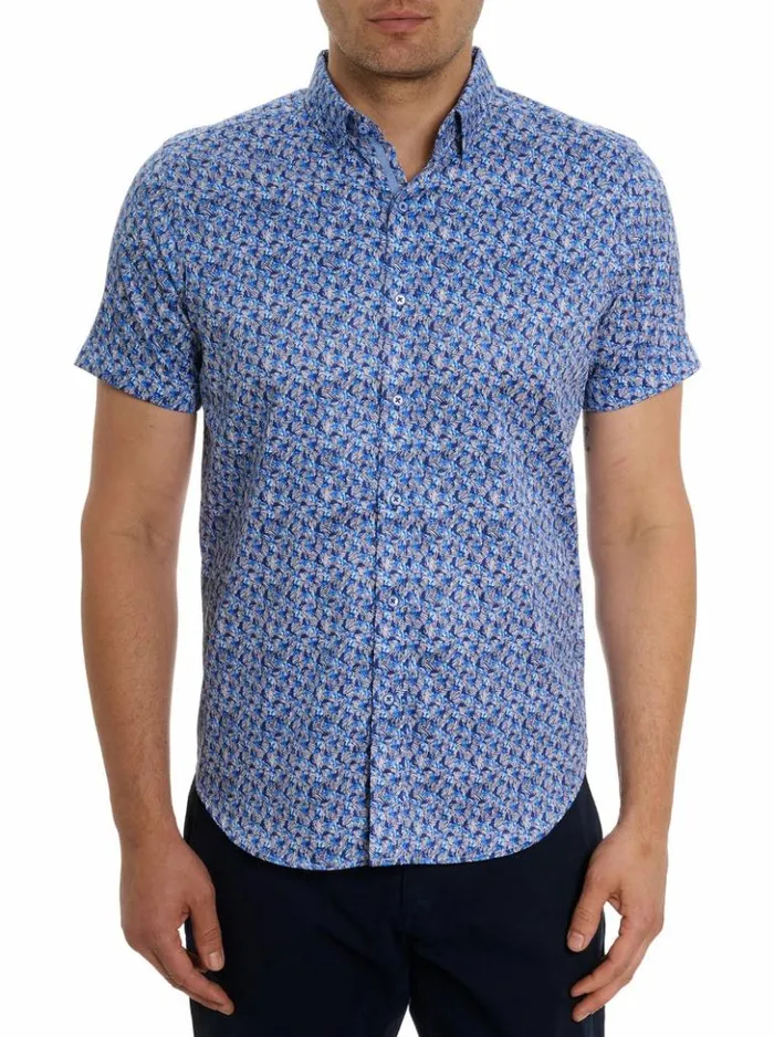 Men Robert Graham Button Down Shirts Wade Short Sleeve Button Down Shirt Blue Men Robert Graham Button Down Shirts Wade Short Sleeve Button Down Shirt Blue