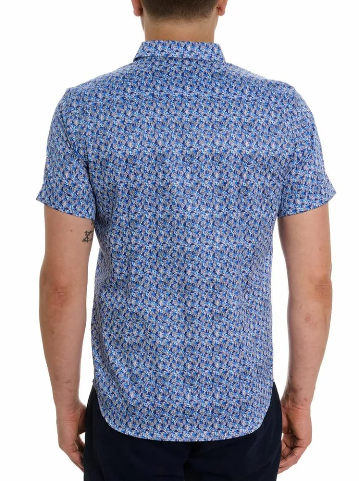 Men Robert Graham Button Down Shirts Wade Short Sleeve Button Down Shirt Blue
