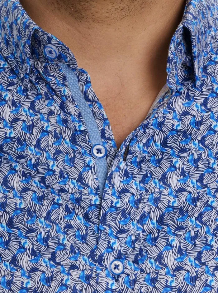 Men Robert Graham Button Down Shirts Wade Short Sleeve Button Down Shirt Blue