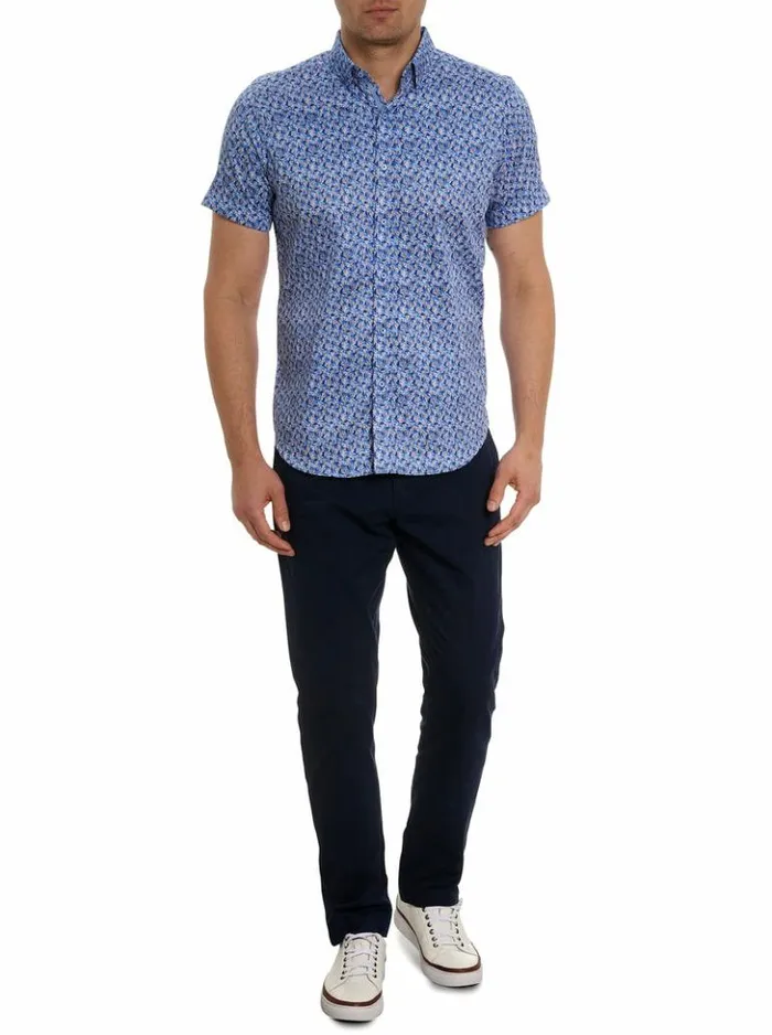 Men Robert Graham Button Down Shirts Wade Short Sleeve Button Down Shirt Blue