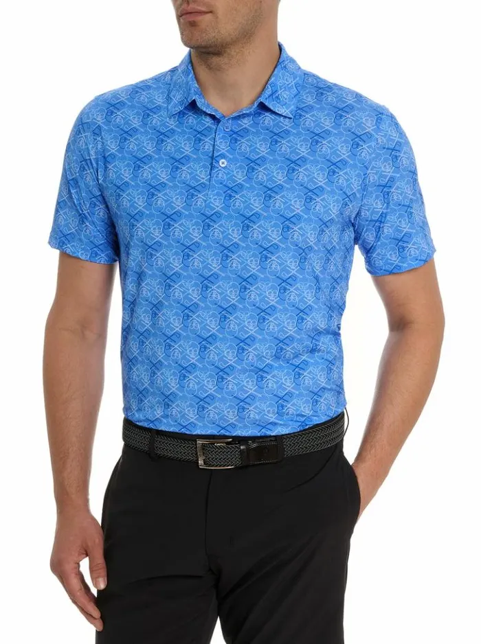 Men Robert Graham Polos and TShirts Iron Skull Performance Polo Periwinkle