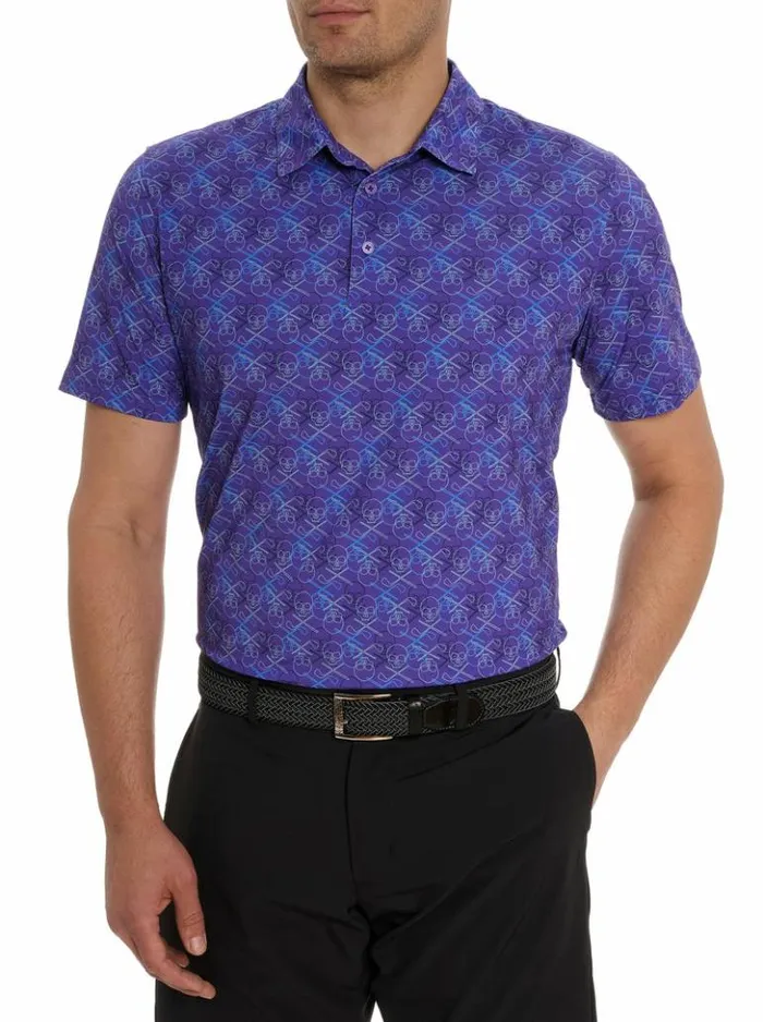 Men Robert Graham Polos and TShirts Iron Skull Performance Polo Periwinkle
