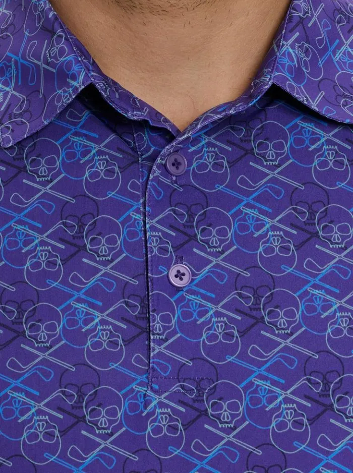 Men Robert Graham Polos and TShirts Iron Skull Performance Polo Periwinkle