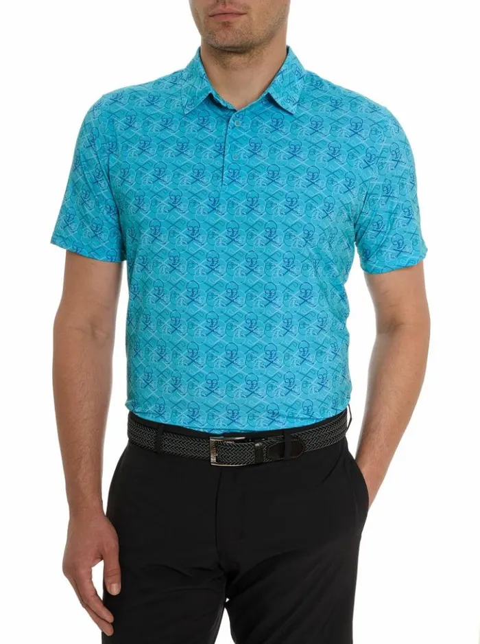 Men Robert Graham Polos and TShirts Iron Skull Performance Polo Periwinkle