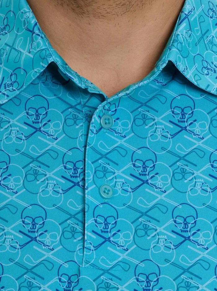 Men Robert Graham Polos and TShirts Iron Skull Performance Polo Periwinkle