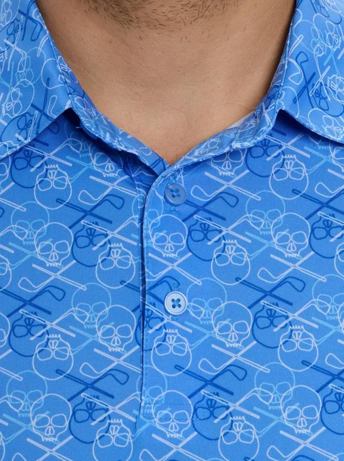 Men Robert Graham Polos and TShirts Iron Skull Performance Polo Periwinkle