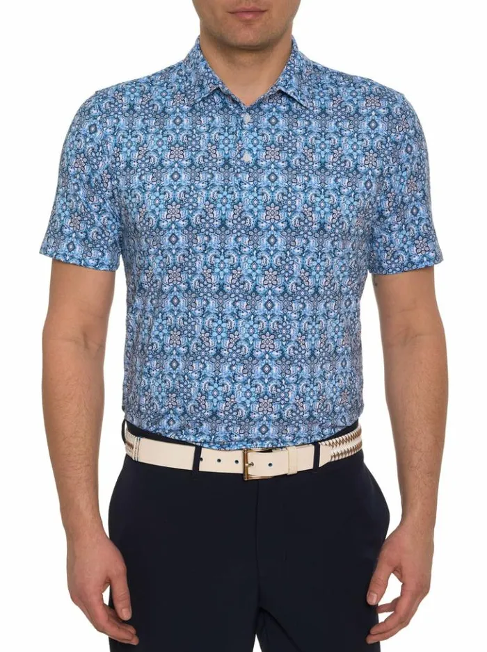 Men Robert Graham Polos and TShirts Medallion Tiles Performance Polo White
