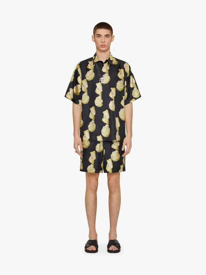 Men Shirts Givenchy Hawaiian Shirt In Silk With Lemon Print Blackyellow