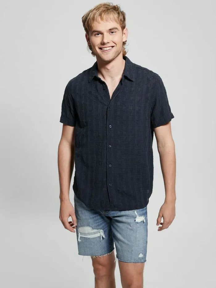 Men Shirts GUESS Indio Embroidered Shirt Bleu lgant