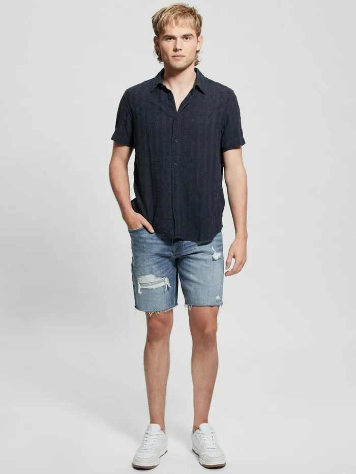 Men Shirts GUESS Indio Embroidered Shirt Bleu lgant Men Shirts GUESS Indio Embroidered Shirt Bleu lgant