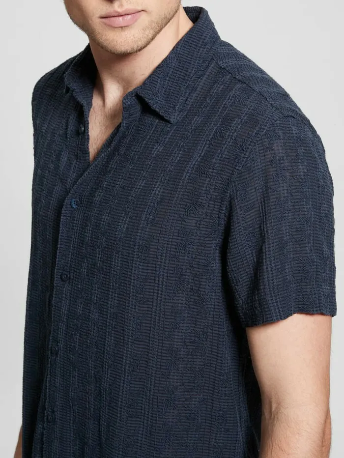 Men Shirts GUESS Indio Embroidered Shirt Bleu lgant Men Shirts GUESS Indio Embroidered Shirt Bleu lgant