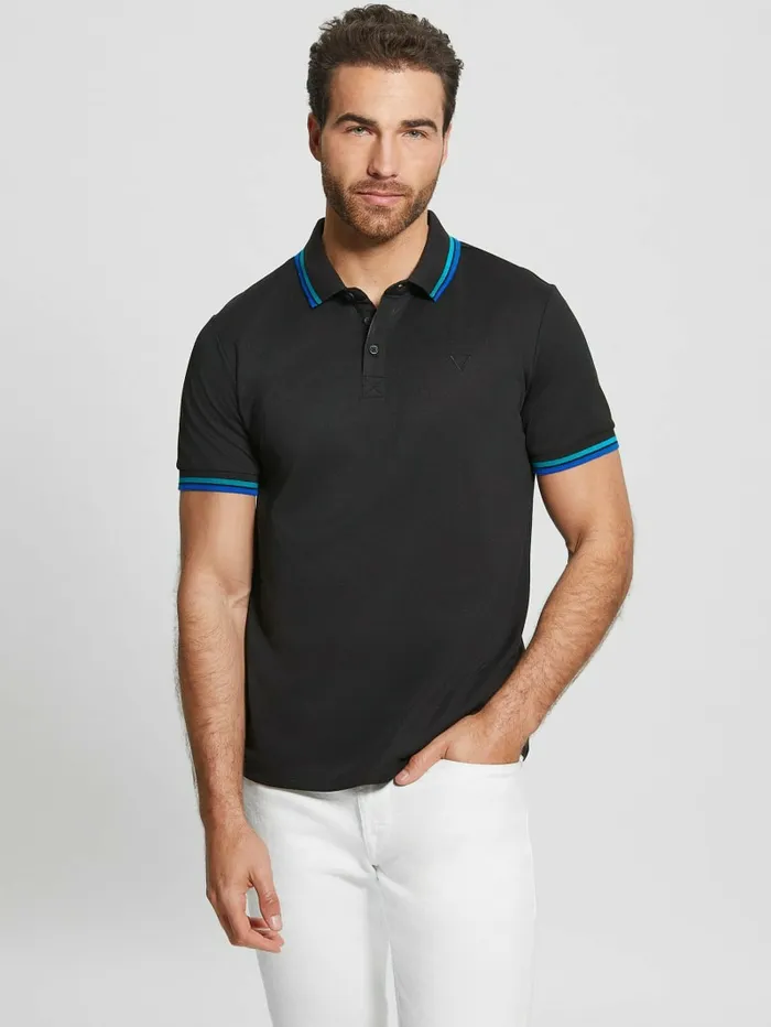 Men Shirts GUESS Sports Pique Polo Black Men Shirts GUESS Sports Pique Polo Black