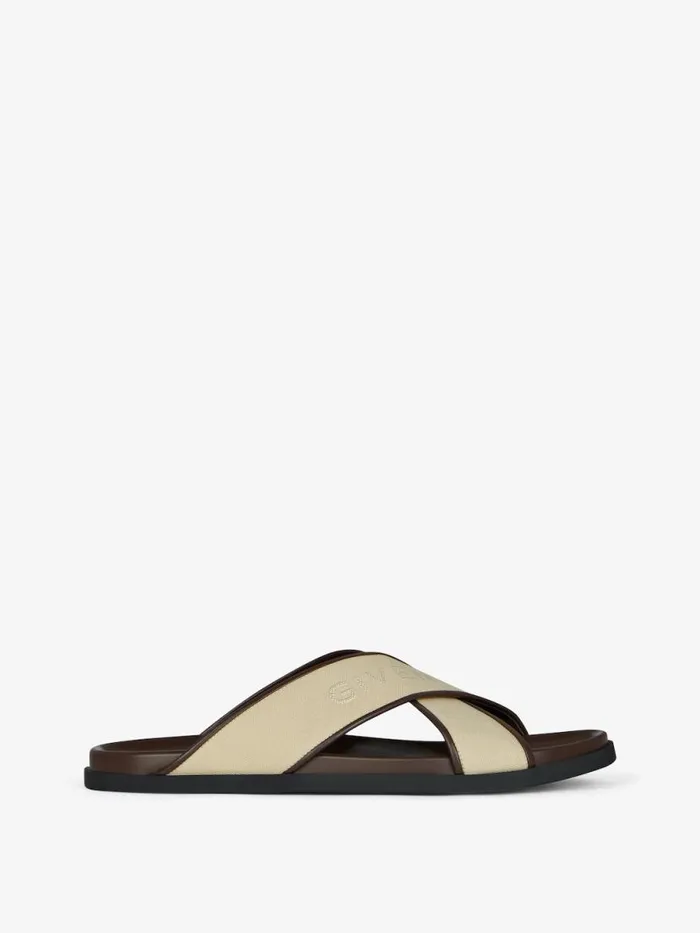 Men Slides and Sandals Givenchy G Plage Flat Sandals In Canvas Beige
