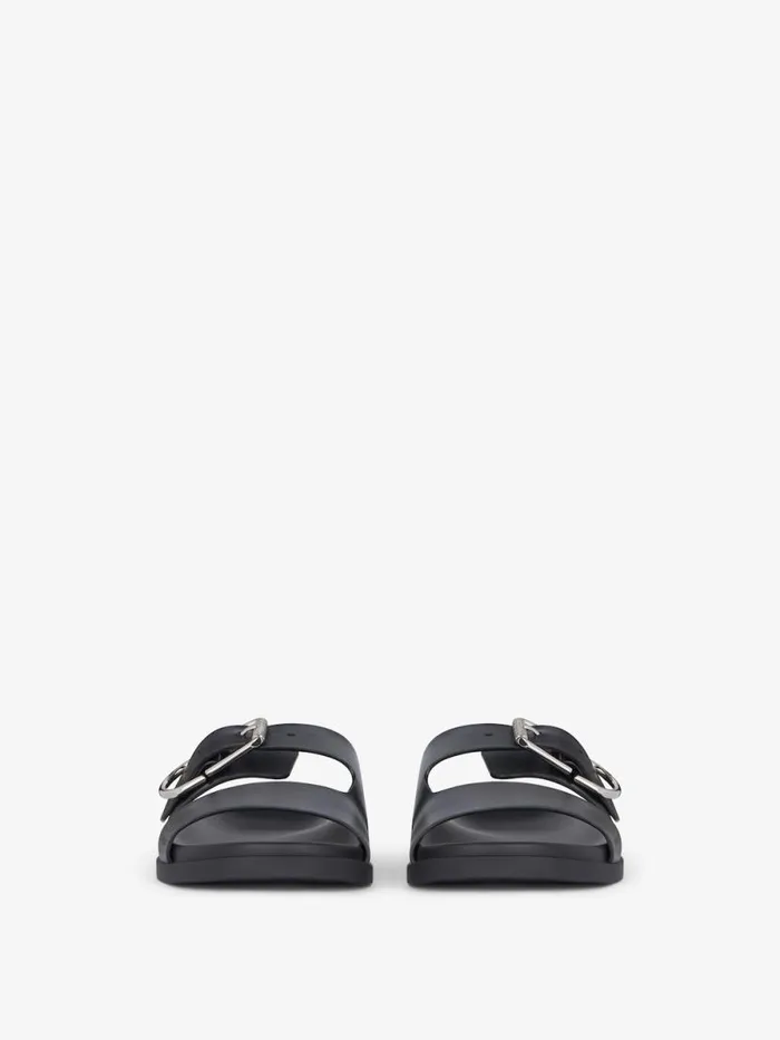 Men Slides and Sandals Givenchy Voyou Flat Sandals In Grained Leather Black Men Slides and Sandals Givenchy Voyou Flat Sandals In Grained Leather Black