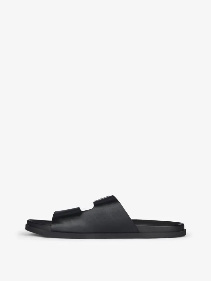 Men Slides and Sandals Givenchy Voyou Flat Sandals In Grained Leather Black Men Slides and Sandals Givenchy Voyou Flat Sandals In Grained Leather Black