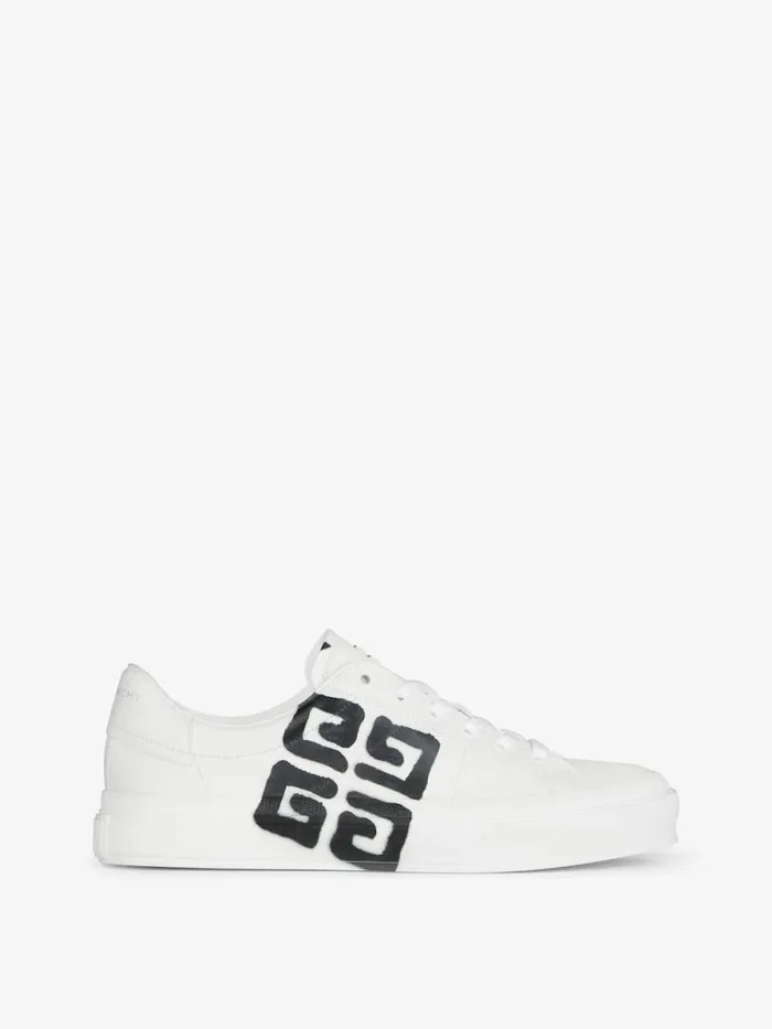 Men Sneakers Givenchy Sneakers City Sport In Leather With Tag Effect 4G Print Whiteblack