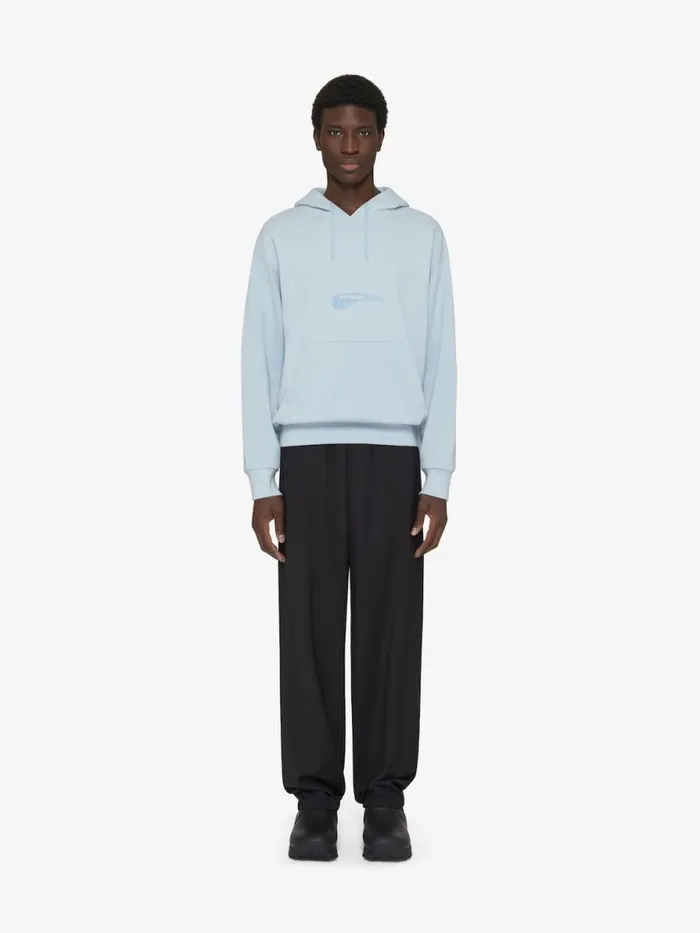 Men Sweatshirts and Hoodies Givenchy Boxy Fit Hoodie In Fleece GIVENCHY Wings Sky Blue