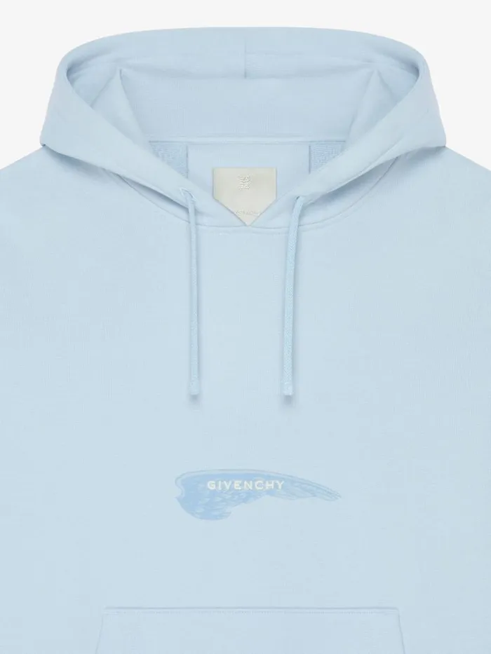 Men Sweatshirts and Hoodies Givenchy Boxy Fit Hoodie In Fleece GIVENCHY Wings Sky Blue