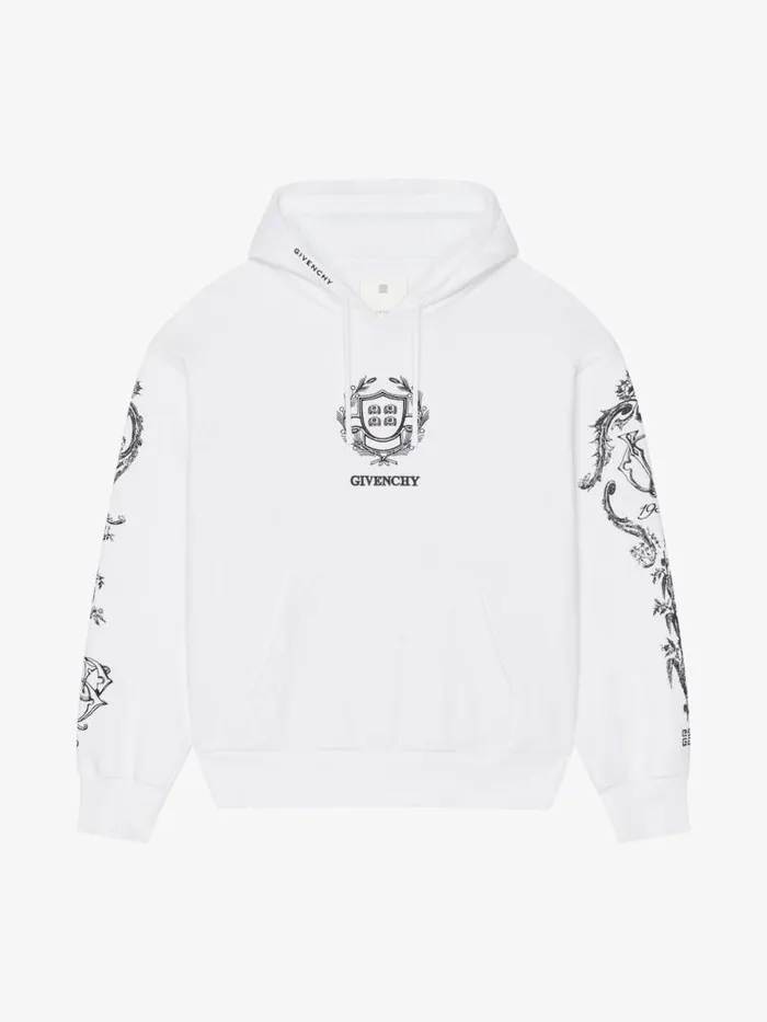 Men Sweatshirts and Hoodies Givenchy GIVENCHY Crest Boxy Fit Hoodie In Fleece White