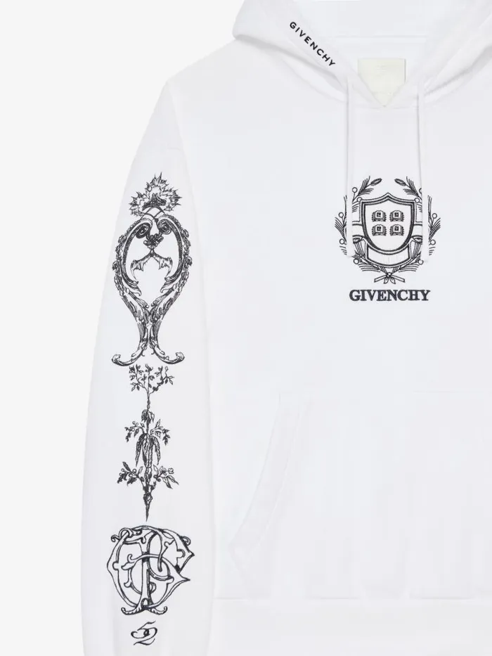 Men Sweatshirts and Hoodies Givenchy GIVENCHY Crest Boxy Fit Hoodie In Fleece White